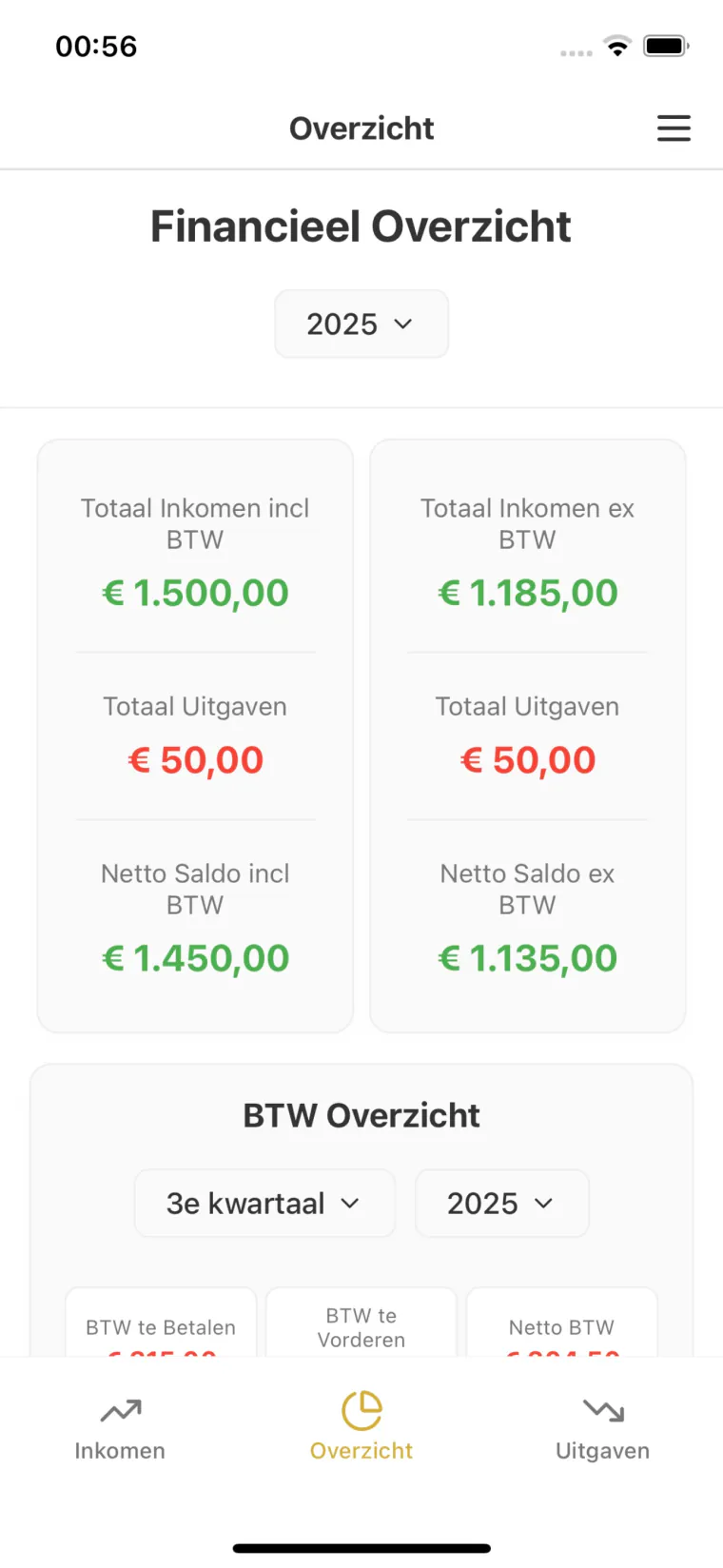 Adminu Financieel app screen 1