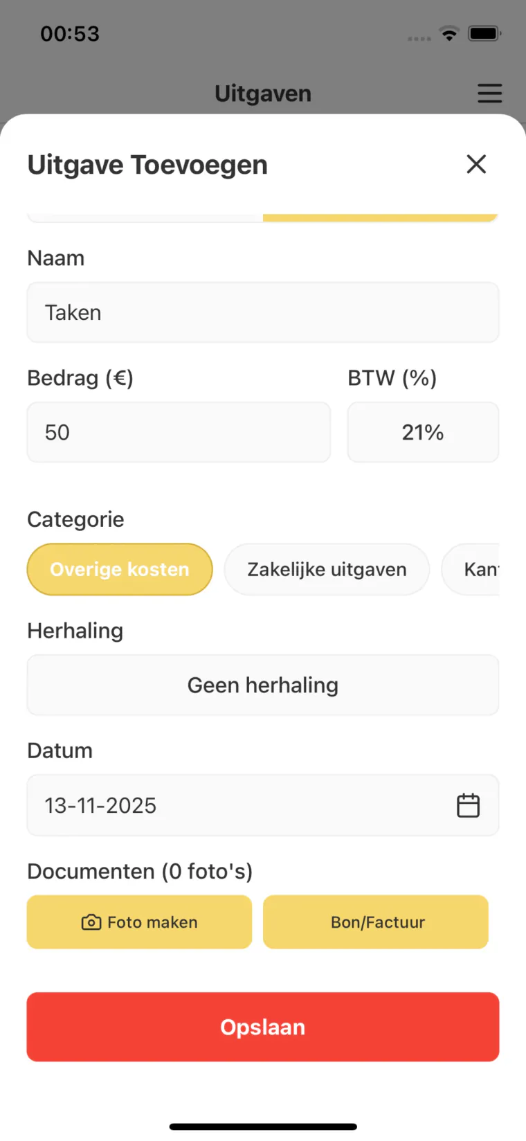 Adminu Financieel app screen 3
