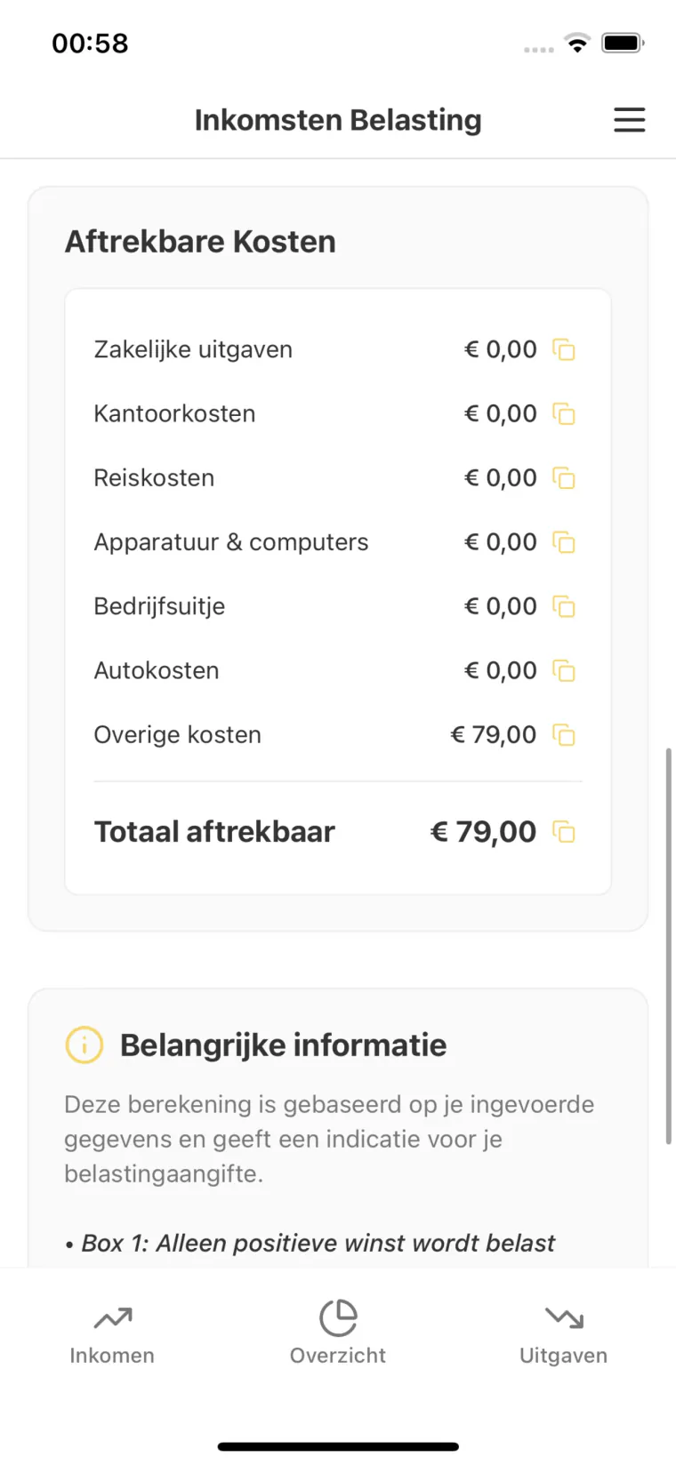 Adminu Financieel app screen 4