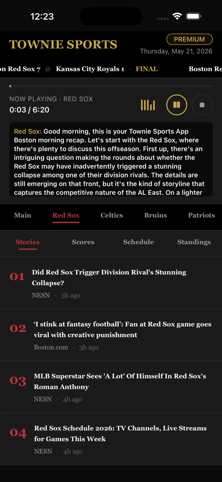 Townie Sports app screen 2