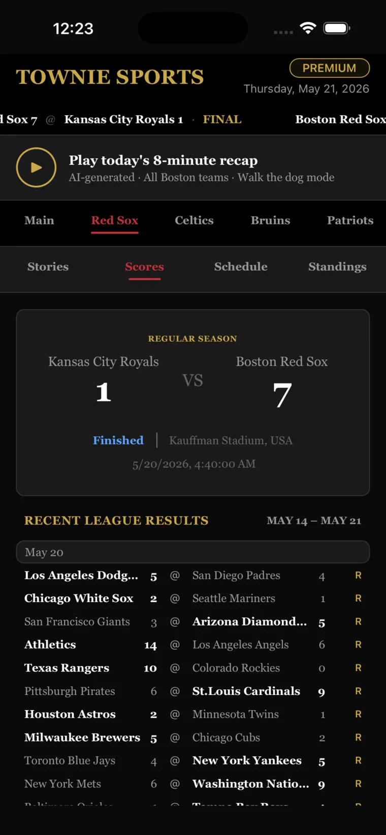 Townie Sports app screen 3