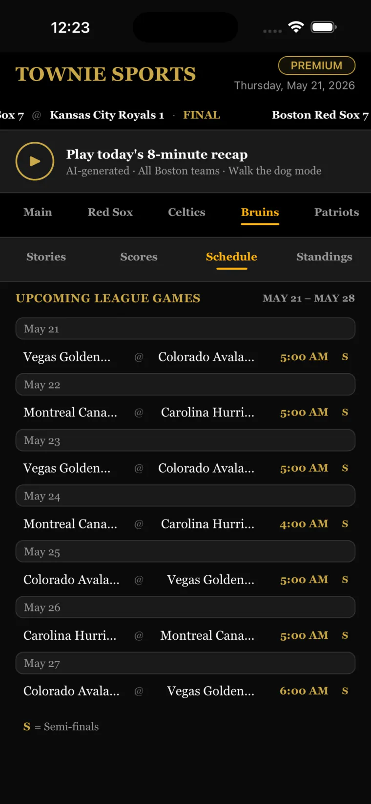 Townie Sports app screen 4