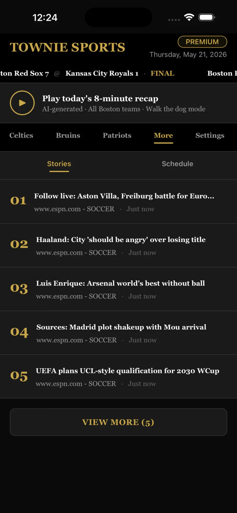 Townie Sports app screen 6