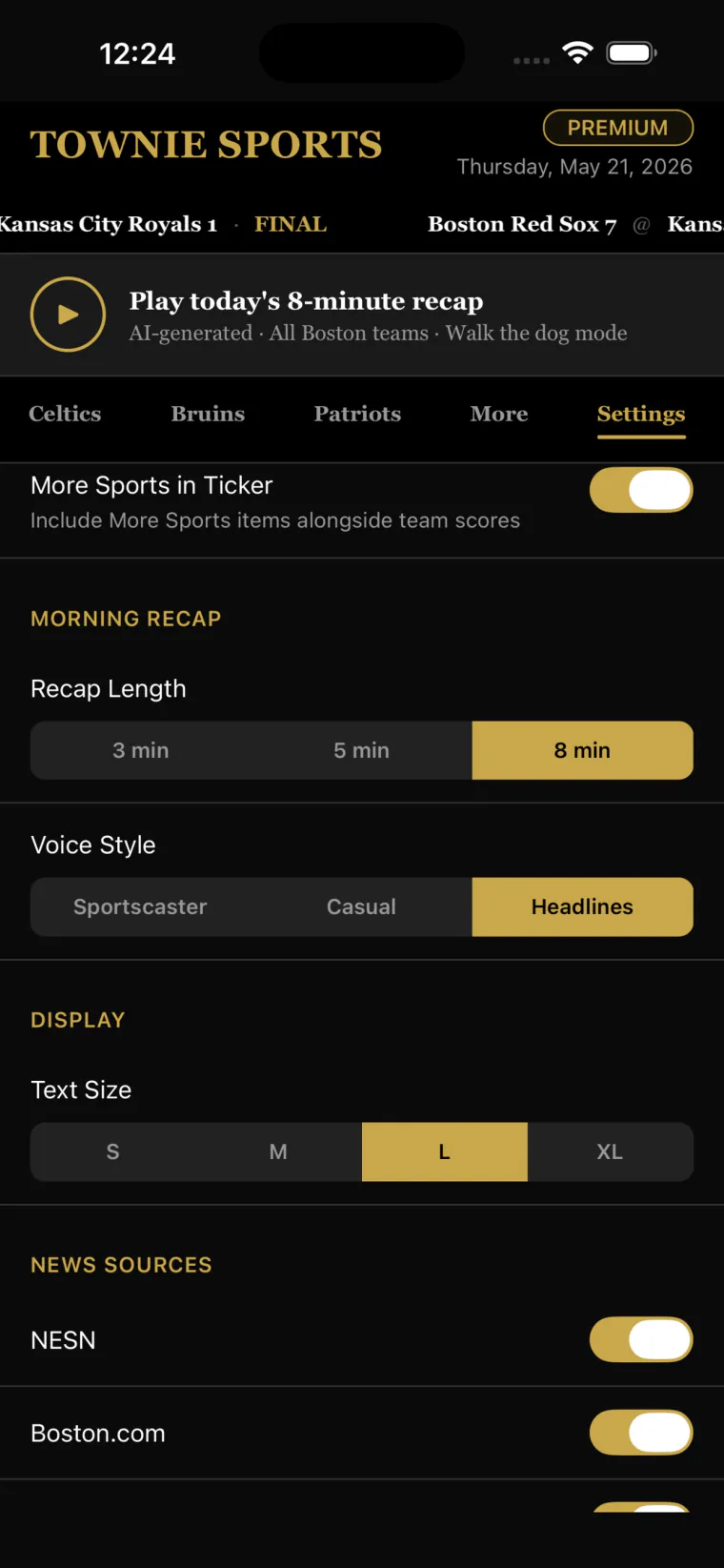 Townie Sports app screen 7
